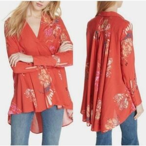 Free People Floral Field Butterflies Tunic Long Sleeves..
